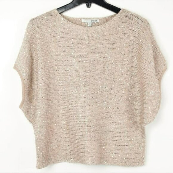 NWT Gorgeous WDNY Metallic Shimmer Sequin Dolman Sleeve Top Sweater - Picture 3 of 5